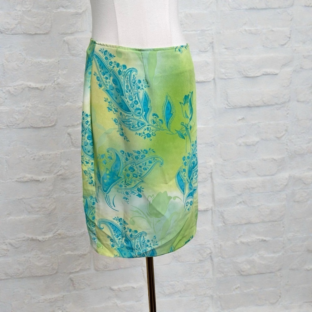 Vintage Y2K Green & Blue Paisley Midi Skirt | Sheer Overlay Floral Print whimsy